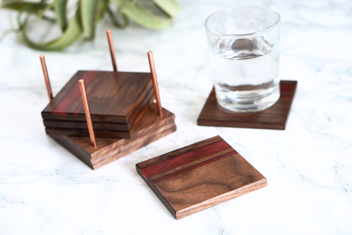 [Resin Coaster] Stripe | Walnut-Red [W1261]